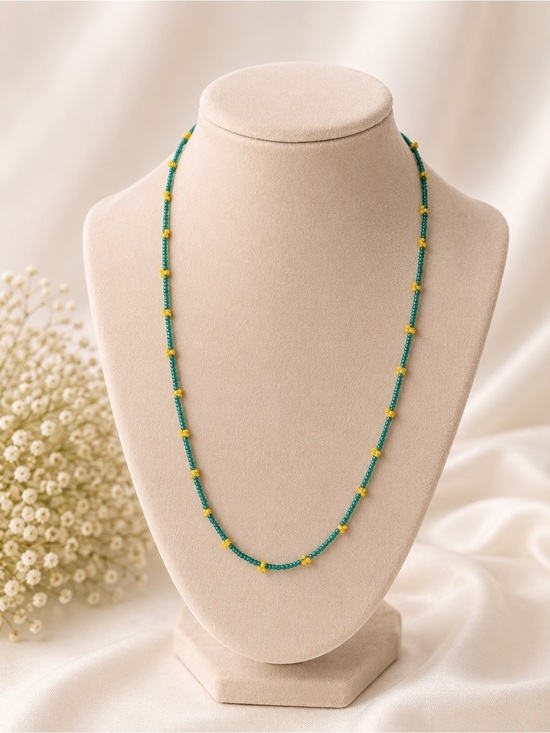 Other Jewelry - Green Yellow Beaded Necklace Handmade Colorful Jewelry Unique Artisan Gift